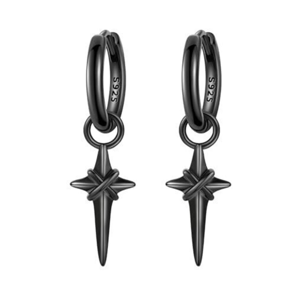 6082 18K Black Gold Dangle Earrings , Small Hoop Earrings Trendy
